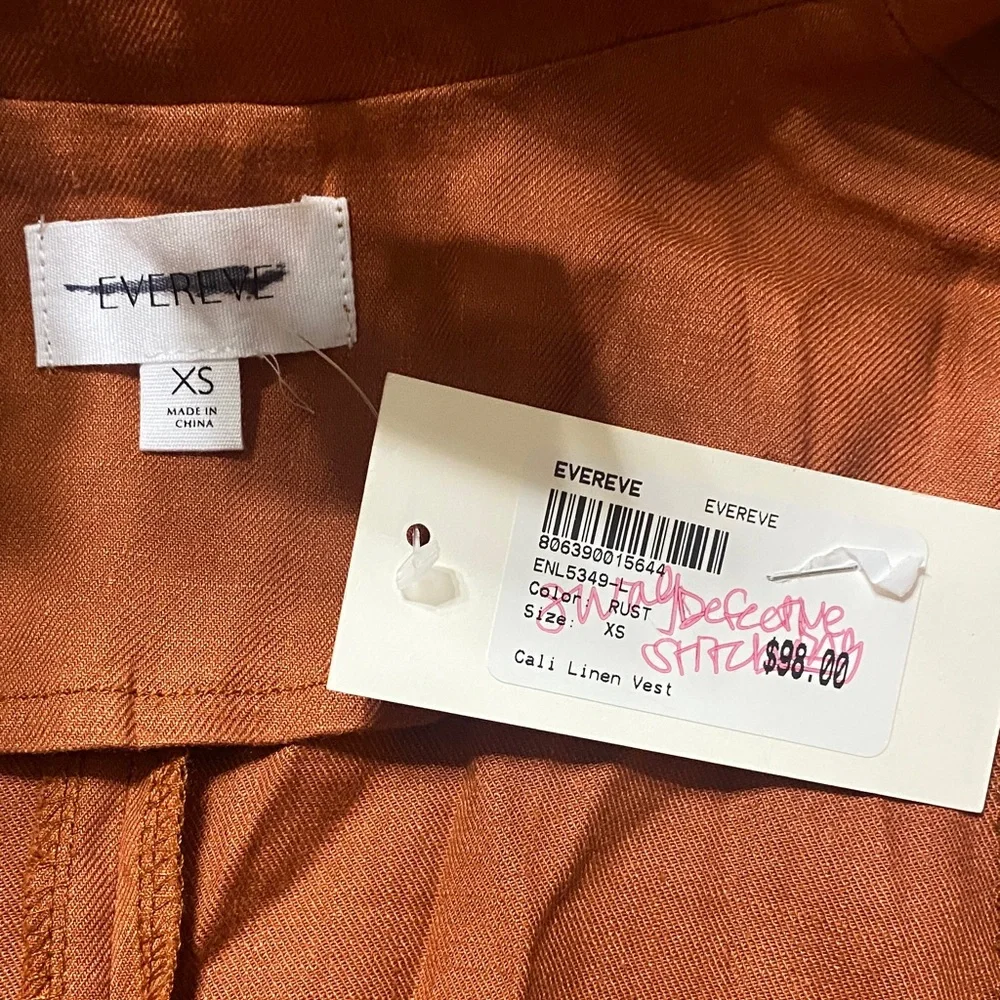 Evereve linen Rust orange Blazer vest size XS